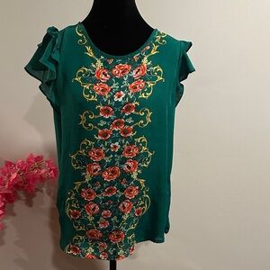 Floral Embroidered Green Women's Top